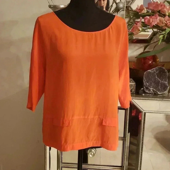 Robert Rodriguez coral silk blouse size 2 (M-L) - Picture 1 of 6